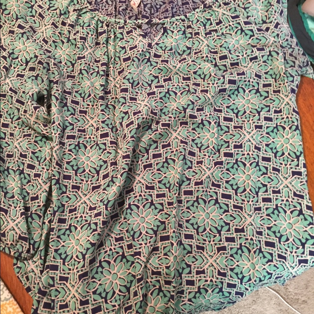 Green and blue blouse